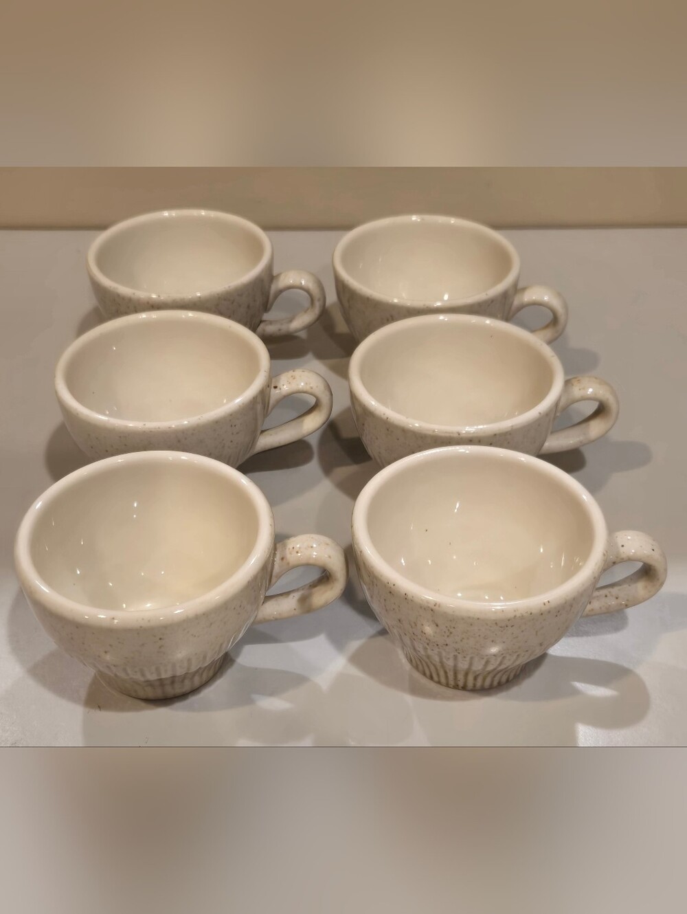 Vintage Red Wing Pottery Beige Speckled Ceramic Coffee Cups - Set of 6